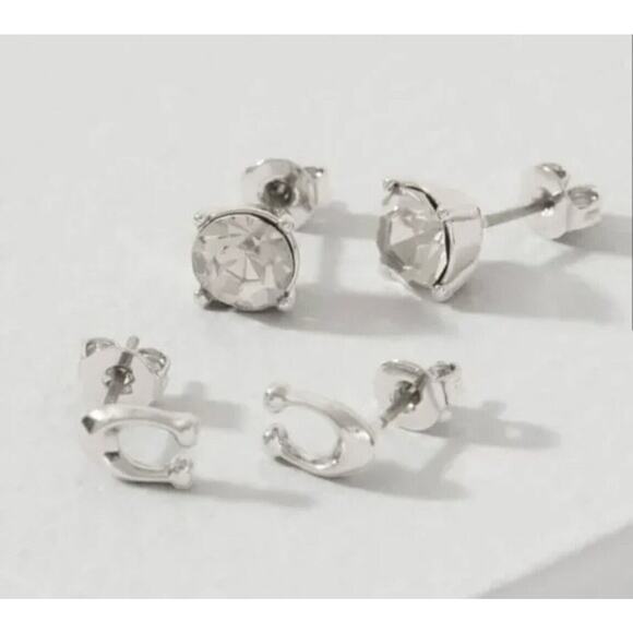 COACH 2 Pair Set Signature Logo C and Crystal‎ Stud Earring Set New With Pouch - Picture 3 of 9